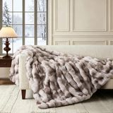 Sahte Tavşan Kürk Vizon Peluş Atma Battaniye(Tie-dye Dark Brown,Twin (60" x 80"))