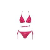 Sailor Moda Brezilya Üçgen Ipli Bikini Takım Pembe Düz Desenli Dokuma Kumaş Kadınlar İçin 2 Parça - 36