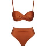 Sailor Moda Dönmeli Yüksek Bel Bikini Takım Kadın %80 Polyamide %20 Elastane Özel Tasarım - Kahverengi - 36