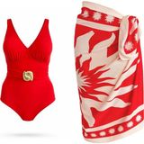 Sailor Moda Pareolu Aksesuarlı Mayo - Kırmızı - 40