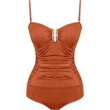 Sailor Moda Sailor Kadın Aksesuarlı Büzgülü Mayo Özel Tasarım Renkli Model %80 Polyamide %20 Elastane - Kahverengi - 42
