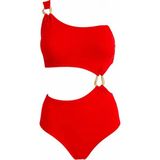Sailor Moda Tek Omuz Aksesuarlı Mayokini - Kırmızı - 38