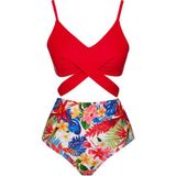 Sailor Moda Yüksek Bel Çapraz Bağcıklı Bikini Takım Kırmızı Özel Tasarım %80 Polyamide %20 Elastane - 42