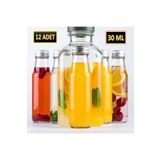Saint Belisama Concept 12 ADET - 30 Ml Şeffaf Cam Şişe Gümüş Kapak Limonata şişesi Kolonya Şişesi, Meyve Suyu Şişesi, 30 ML