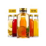 Saint Belisama Concept 12 ADET - 50 Ml Şeffaf Cam Şişe GOLD Kapak Limonata şişesi Kolonya Şişesi, Meyve Suyu Şişesi, 50 ML