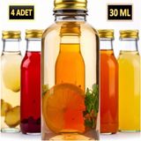 Saint Belisama Concept 4 ADET - 30 Ml Şeffaf Cam Şişe GOLD Kapak Limonata şişesi Kolonya Şişesi, Meyve Suyu Şişesi, 30 ML