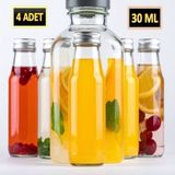 Saint Belisama Concept 4 ADET - 30 Ml Şeffaf Cam Şişe GÜMÜŞ Kapak Limonata şişesi Kolonya Şişesi, Meyve Suyu Şişesi, 30 ML