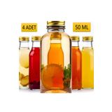 Saint Belisama Concept 4 ADET - 50 Ml Şeffaf Cam Şişe GOLD Kapak Limonata şişesi Kolonya Şişesi, Meyve Suyu Şişesi, 50 ML