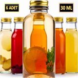 Saint Belisama Concept 6 ADET - 30 Ml Şeffaf Cam Şişe GOLD Kapaklı Limonata şişesi Kolonya Şişesi, Meyve Suyu Şişesi, 30 ML