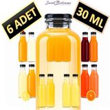 Saint Belisama Concept 6 ADET - 30 Ml Şeffaf Cam Şişe Siyah Kapak Limonata şişesi Kolonya Şişesi, Meyve Suyu Şişesi, 30 ML