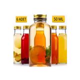 Saint Belisama Concept 6 ADET - 50 Ml Şeffaf Cam Şişe GOLD Kapak Limonata şişesi Kolonya Şişesi, Meyve Suyu Şişesi, 50 ML