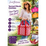 Saint Belisama Concept Termo Lüks Piknik Çantası Kırmızı Ekoseli- Plaj Çantası - Termo Piknik Çantası 35 x 20 x 20 cm (20 LİTRE)