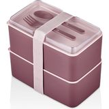 Saint Belisama Mega Boy 2 Katlı Yemek Saklama Kabı 2 Litre - Kendinden Çatal Kaşık Servisli Lunch Box Set Mürdüm - Çok Renkli