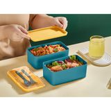 Saint Belisama Mega Boy 2 Katlı Yemek Saklama Kabı 2 Litre - Kendinden Çatal Kaşık Servisli Lunch Box Set Yeşil - Çok Renkli
