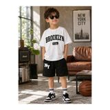 SAINT YUX Yazlık Broklyn Usa Ny Baskılı Erkek Çocuk Siyah Şort, Beyaz T-Shirt Takım