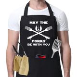 SAIONJI May The Forks Be With You Komik Önlük – Ayarlanabilir, Polyester Mutfak Önlüğü Cepli Yemek Yapmak, Izgara Yapmak İçin – Yemek Severler için İdeal Hediye, Siyah, One Size Fits All