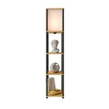 Sakaki Raflı Lambader Meşe Renkli | Modern 3 Katlı Raflı Ayaklı Aydınlatma Ünitesi | Dekoratif Salon, Yatak Odası, Ofis Lambaderi | E27 Duy Uyumlu Şık Tasarım | Kitaplık Ve Işık Bir Arada [En