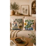 Sakallı 2’li Olive Harvest & Olive Club Desenli Dijital Baskılı Dekoratif Kırlent Kılıfı Set