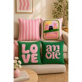 Sakallı 4'lü Love & Amore Sardalya Desenli Dijital Baskılı Dekoratif Kırlent Kılıfı Seti