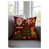 Sakallı Yılbaşı Temalı Punch Nakış Görünümlü Noel Baba ve Çam Ağacı Desenli Kırlent Kılıfı