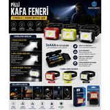Sakin Enerji 3 Fonksiyonlu Pilli LED Kafa Lambası Feneri - Kırmızı
