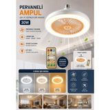 Sakin Enerji 30W Fanlı Pervaneli LED Tavan Vantilatörü 3 Renk- Kumandalı - Beyaz