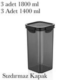 Saklama Kabı Seti Qlux Bpa İçermez Kuru Gıda Bakliyat Makarna Saklama Kabı Seti (Siyah Şeffaf) 3 Adet 1800 ml 3 Adet 1400 ml