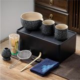 Saklama Kutulu 12 Parça Seyahat Matcha Çayı Seti, Seramik Kase, Bambu Çırpıcı - Siyah