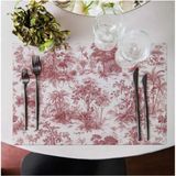 Saklı Bahçe - Kırmızı Kumaş Amerikan Servis 4'lü Set (Keten, Ulusl. Yıkama ve Solmama Sertifikası) - 35 x 50 cm - Çok Renkli