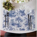 Saklı Bahçe - Mavi Kumaş Amerikan Servis 4'lü Set (Keten Kumaş Ulusl. Yıkama ve Solmama Sertifikası) - 35 x 50 cm - Çok Renkli