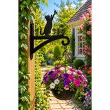 Saklı Home Dekoratif Kedi. Figürlü Metal Duvara Monte Çiçek Askısı | Bahçe, Balkon ve Veranda Saksı Askılığı | Elektrostatik Boyalı Dayanıklı Saksı Tutacağı - 30 cm - Siyah