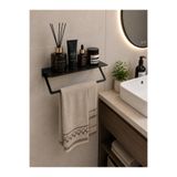 Saklı Home Dekoratif Metal Havluluk | Duvara Monte Banyo Rafı ve Havlu Askılığı | Siyah Metal Banyo Organizer