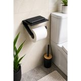 Saklı Home Dekoratif Metal Tuvalet Kağıtlığı | Duvara Monte WC Kağıtlık ve Banyo Rafı | Siyah Tuvalet Kağıdı Tutucu