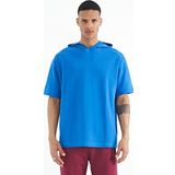 Saks Kapüşonlu Kol Etiket Detaylı Oversize Erkek T-shirt - 88179