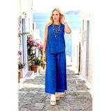 Saks Mavi Kırçıllı Pantolon Bluz İkili Takım
