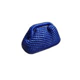 Saks Mavisi El Örgüsü Bulut Çanta - Parlak Dokulu Portföy Clutch Mavi Standart