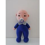 Saks Mavisi Erkek Emzikli Tombiş Bebek Amigurumi Organik Oyuncak