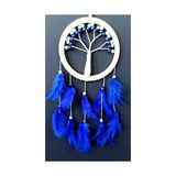 Saks Mavisi Kuş Tüylü Hayat Ağacı Düş Kapanı Dream Catcher Duvar Süsü
