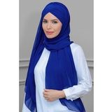 Saks Mavisi Pratik Hazır Geçmeli Bone Şal Şifon Kendinden Boneli Üç Bantlı 1451_24