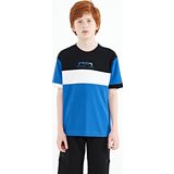 Saks Renk Geçişli Nakışlı Oversize Erkek Çocuk T-Shirt - 11159