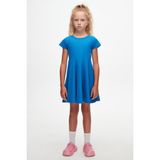 Saks Renkli Basic Kız Çocuk Kısa Kollu Elbise - Mavi - 6 Yaş