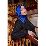 Saks-Siyah Çift Taraflı Twill İpek Eşarp