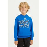 Saks Yazı Baskılı Kanguru Cepli Kapüşonlu Standart Kalıp Erkek Çocuk Sweatshirt - 11002