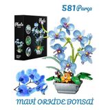 Saksıda Mavi Orkide Çiçekleri Buket Yapı Seti, Ev Dekorasyonu Yapay Orkide Bonsai - 581 Parça Teşhir
