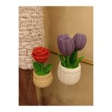 Saksıda Mor Lale ve Kırmızı Gül 9-12 CM 2 li set Sevgililer Günü Yılbaşı Hediyesi Dekorasyon