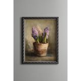 Saksıda Sümbül Çiçeği – Vintage Desenli Çerçeve – İnce Model, Gümüş, 21 x 30