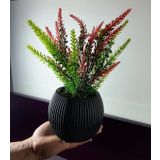 Saksıda Yapay Çiçek Kırmızı , Yeşil Lavanta Demeti Taş Yosunlu Mini Saksı Aranjman 25 Cm