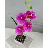 Saksıda Yapay Mini Islak Orkide 30 cm Alaca Pembe - Beyaz - Fuşya