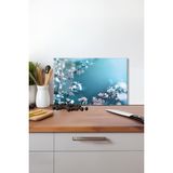 Sakura Çiçeği Cam Kesme Tahtası, Silikon Ayaklı, Isıya Kırılmaya Dayanıklı, Sunum Kesim Tablası - 30 x 45 cm