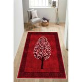 Sakura Desenli Kırmızı Baskılı Kaymaz Yıkanabilir Salon Oturma Odası Mutfak Balkon Halısı Yolluk 100 X 300 Cm Kırmızı